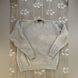 Vintage Green Tag J. Crew Wool V-neck Tan Sweater Large